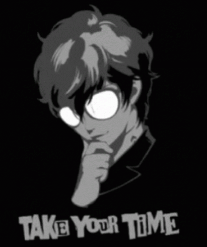 A Black And White Drawing Of A Man With Glasses And The Words Take Your Time On The Bottom GIF