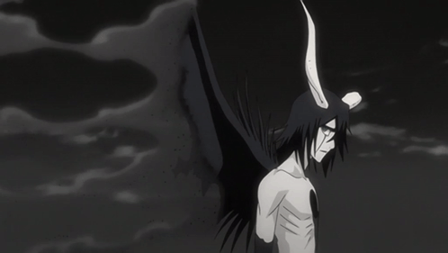 A Black And White Drawing Of A Man With Horns And Wings GIF