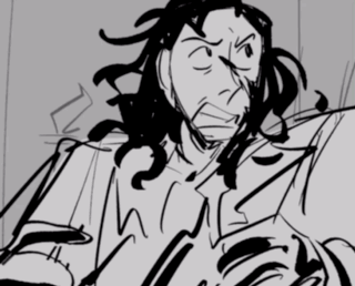 A Black And White Drawing Of A Man With Long Hair Making A Funny Face GIF