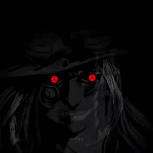 A Black And White Drawing Of A Man With Red Eyes And The Word Vozena Written On The Bottom GIF