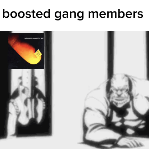 A Black And White Drawing Of A Man With The Words Boosted Gang Members Below It GIF