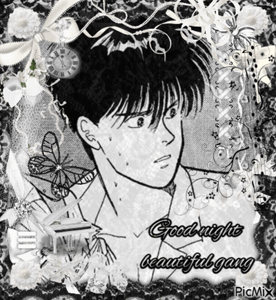 A Black And White Drawing Of A Man With The Words Good Night Beautiful Gang Written On It GIF