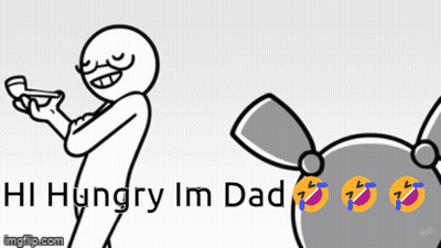 A Black And White Drawing Of A Man With The Words " Hungry Im Dad " In The Corner GIF