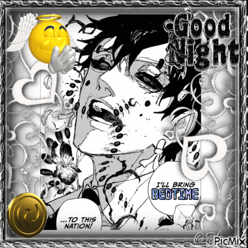 A Black And White Drawing Of A Man With The Words " I 'Ll Bring Bedtime " On The Bottom GIF
