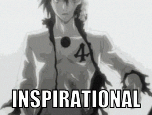 A Black And White Drawing Of A Man With The Words `` Inspirational '' Written Above Him . GIF