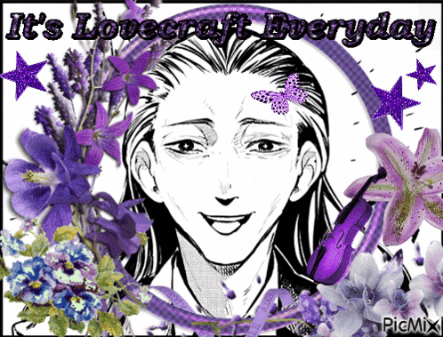 A Black And White Drawing Of A Man With The Words It 'S Lovecraft Everyday GIF