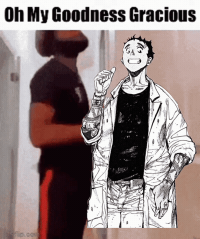 A Black And White Drawing Of A Man With The Words Oh My Goodness Gracious On The Bottom GIF