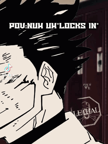A Black And White Drawing Of A Man With The Words " Pou Nah Uh Locks In " GIF