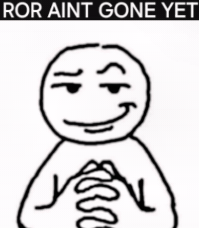 A Black And White Drawing Of A Man With The Words Ror Aint Gone Yet On The Top GIF