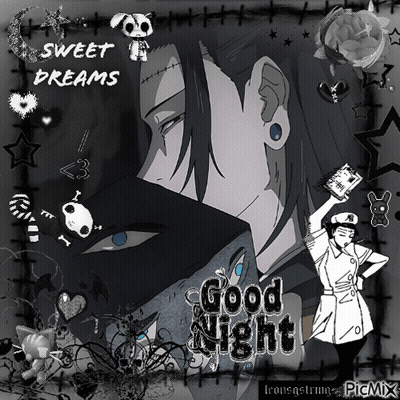 A Black And White Drawing Of A Man With The Words Sweet Dreams And Good Night GIF
