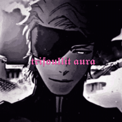 A Black And White Drawing Of A Man With The Words " Trifouillit Aura " On It GIF