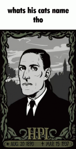 A Black And White Drawing Of A Man With The Words What 'S His Cats Name Tho On The Bottom GIF