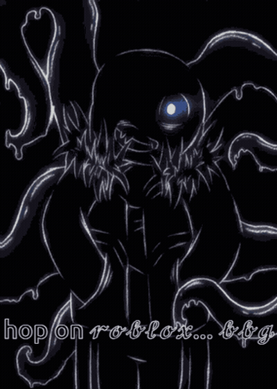 A Black And White Drawing Of A Monster With A Blue Eye And Tentacles On A Black Background . GIF