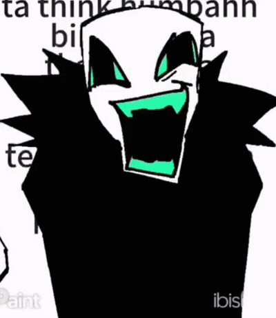 A Black And White Drawing Of A Monster With A Green Mouth And Eyes GIF