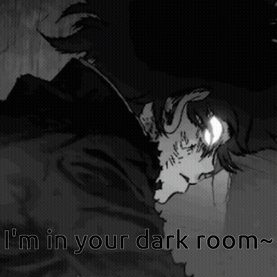 A Black And White Drawing Of A Monster With The Words " I 'M In Your Dark Room " GIF
