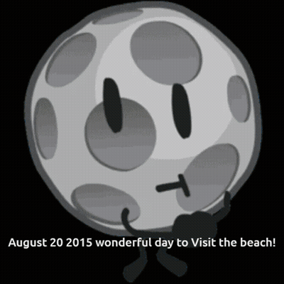 A Black And White Drawing Of A Moon With The Words August 20 2015 Wonderful Day To Visit The Beach Written Below It GIF