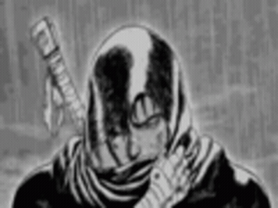 A Black And White Drawing Of A Ninja Holding A Sword . GIF