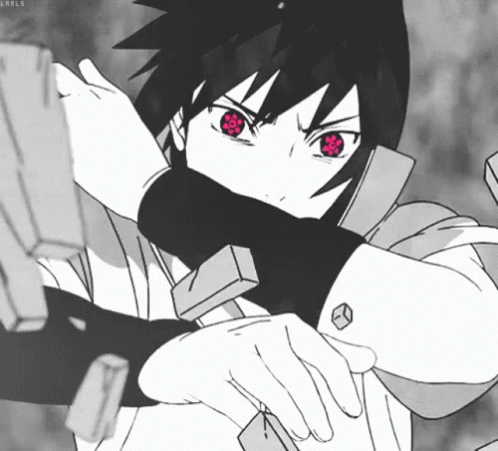 A Black And White Drawing Of A Ninja With Red Eyes GIF