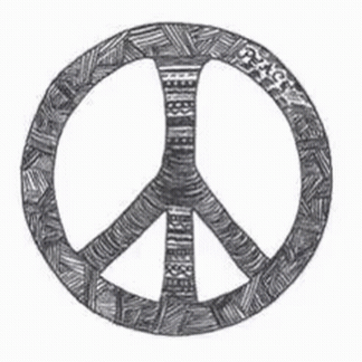 A Black And White Drawing Of A Peace Sign With A Pattern On It . GIF