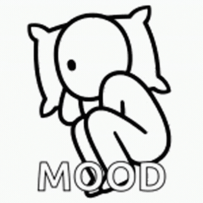 A Black And White Drawing Of A Person Covering Their Face With A Pillow And The Word Mood Below It . GIF