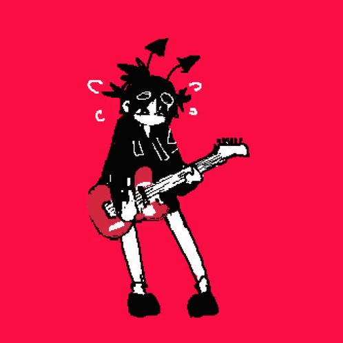 A Black And White Drawing Of A Person Holding A Guitar GIF