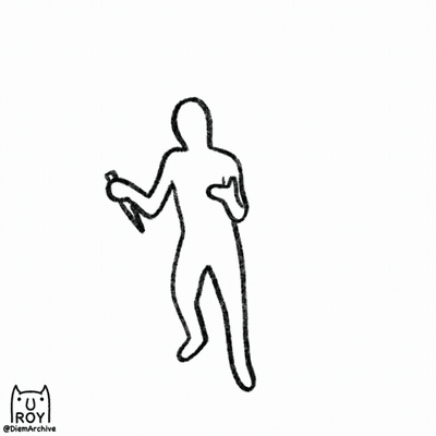 A Black And White Drawing Of A Person Holding A Knife And A Fork GIF
