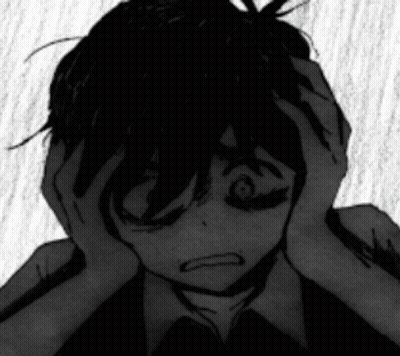 A Black And White Drawing Of A Person Holding Their Head With Their Hands . GIF