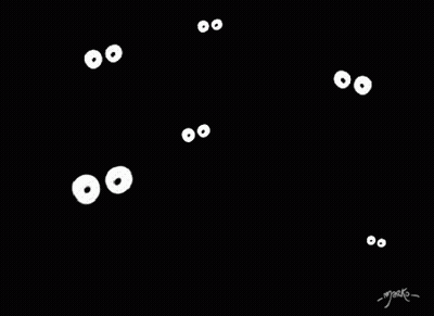 A Black And White Drawing Of A Person 'S Eyes Looking Out Of A Hole . GIF