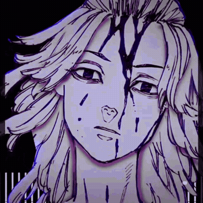 A Black And White Drawing Of A Person 'S Face With Blood On It GIF