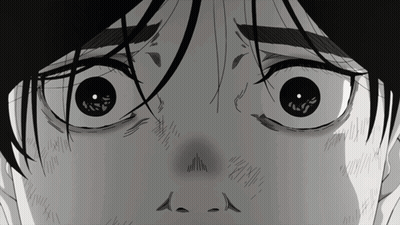 A Black And White Drawing Of A Person 'S Face With Their Eyes Wide Open GIF