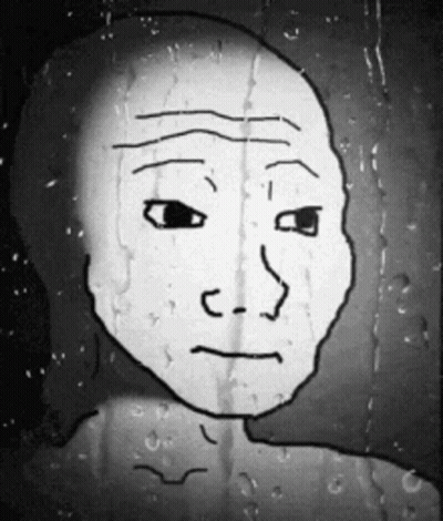 A Black And White Drawing Of A Person 'S Face With Water Drops On It GIF