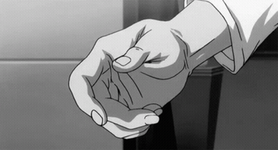 A Black And White Drawing Of A Person 'S Hand Holding Another Person 'S Hand GIF