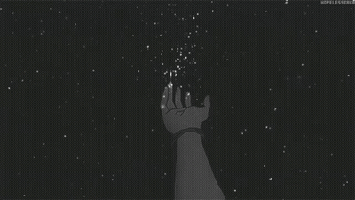 A Black And White Drawing Of A Person 'S Hand Reaching For A Star . GIF