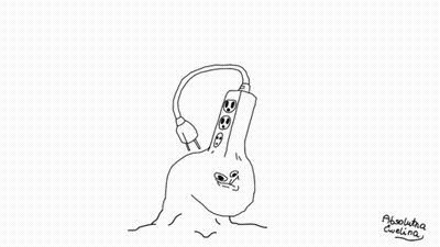 A Black And White Drawing Of A Person 'S Head With A Plug Coming Out Of It GIF
