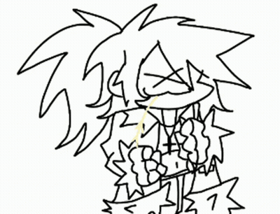 A Black And White Drawing Of A Person 'S Head With A Yellow Arrow Pointing To It . GIF