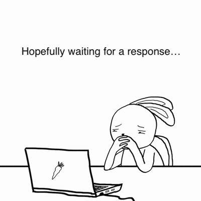 A Black And White Drawing Of A Person Sitting In Front Of A Laptop With The Words Hopefully Waiting For A Response GIF