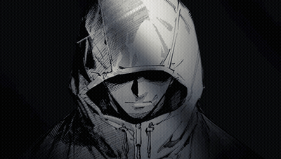 A Black And White Drawing Of A Person Wearing A White Hoodie GIF