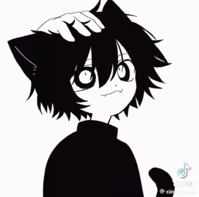 A Black And White Drawing Of A Person With A Cat Ear . GIF