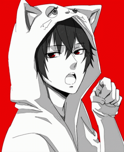 A Black And White Drawing Of A Person With A Cat Hood GIF