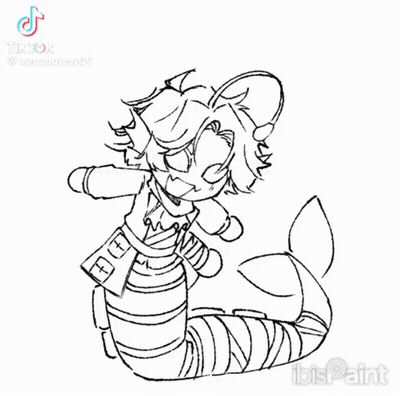A Black And White Drawing Of A Person With A Long Tail And A Fish Tail . GIF