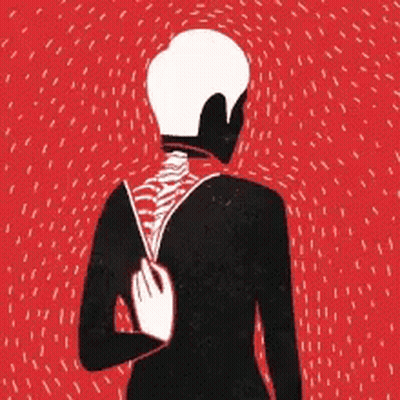 A Black And White Drawing Of A Person With A Skeleton Behind Them GIF