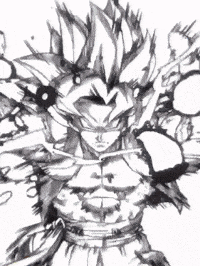 A Black And White Drawing Of A Person With A Sword GIF