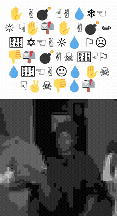 A Black And White Drawing Of A Person With Emojis And The Letter P In The Bottom Right Corner GIF