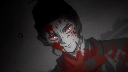 A Black And White Drawing Of A Person With Red Eyes And Blood On Their Face GIF