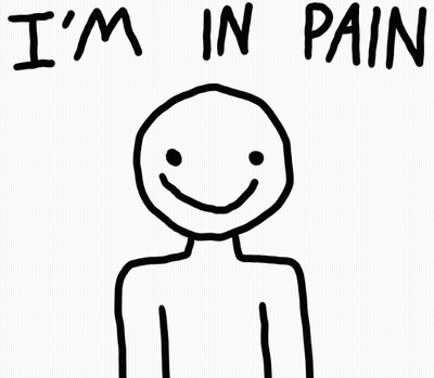 A Black And White Drawing Of A Person With The Words I 'M In Pain Below It GIF