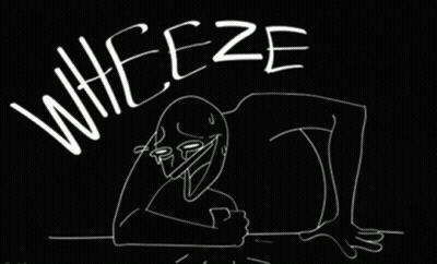 A Black And White Drawing Of A Person With The Words " Whieeze " On It GIF