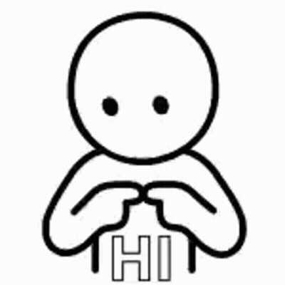 A Black And White Drawing Of A Person With Their Hands Folded And The Word Hi . GIF