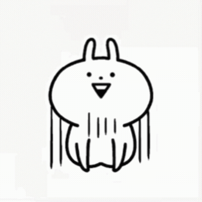 A Black And White Drawing Of A Rabbit With A Triangle Face And A Smile . GIF