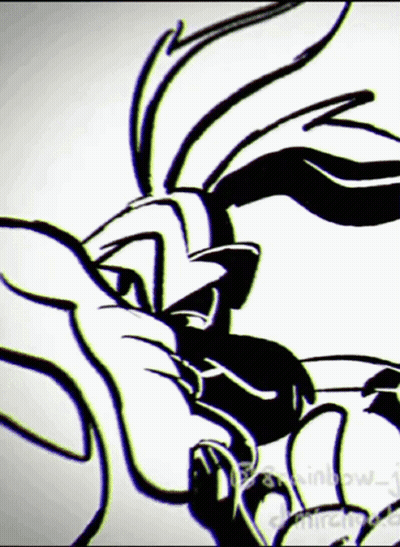 A Black And White Drawing Of A Rabbit With The Word Rainbow Written On The Bottom GIF