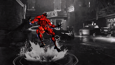 A Black And White Drawing Of A Red Superhero With A Sign That Says ' Ufc ' On It GIF